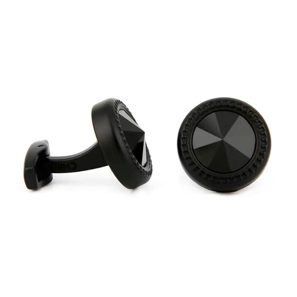 Elegant Round Black Obsidian Cufflinks - Picture 3 of 17